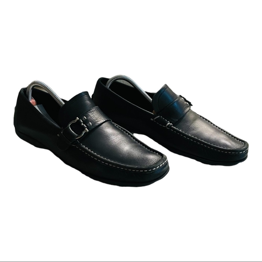 SALVATORE FERRAGAMO Black Leather Driving Mocs Size 9 D - Picture 15 of 16